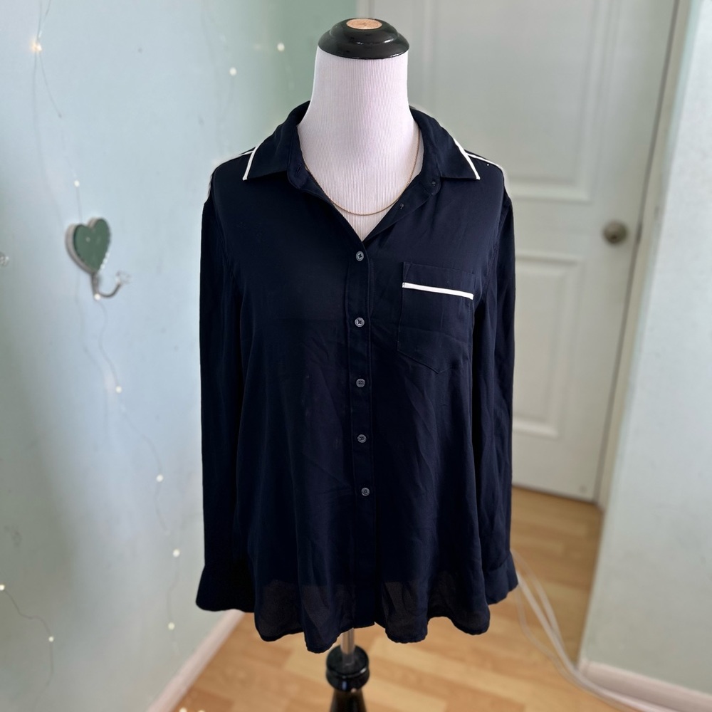 Navy Blue Banana Republic Chiffon Material Button Up Shirt